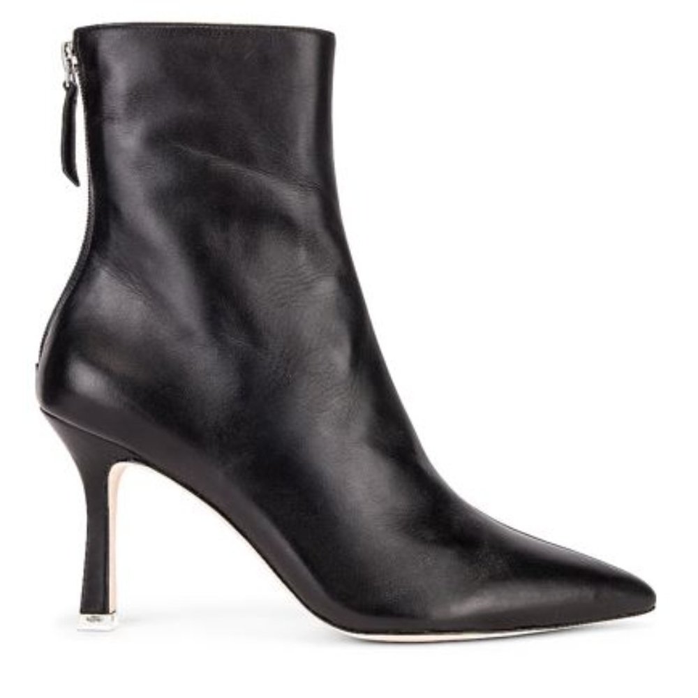 Classic Black Leather Pointed-Toe Ankle Boots